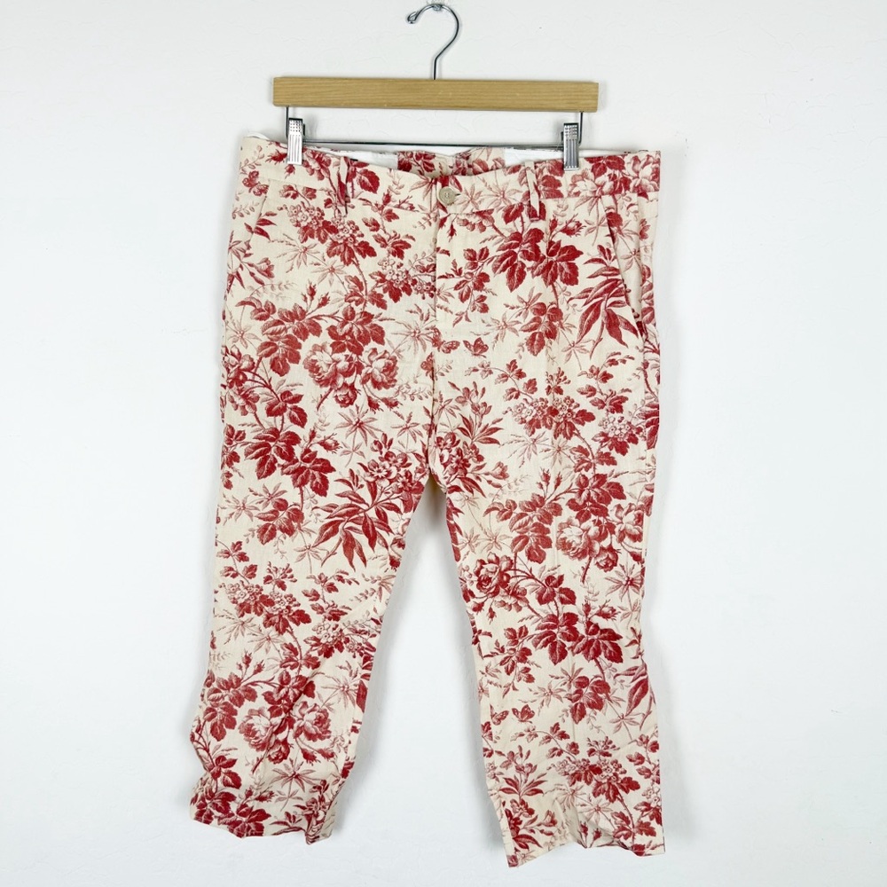 Gucci 2018 "Herbarium" Floral Linen Straight Leg Cropped Trousers ALTERED